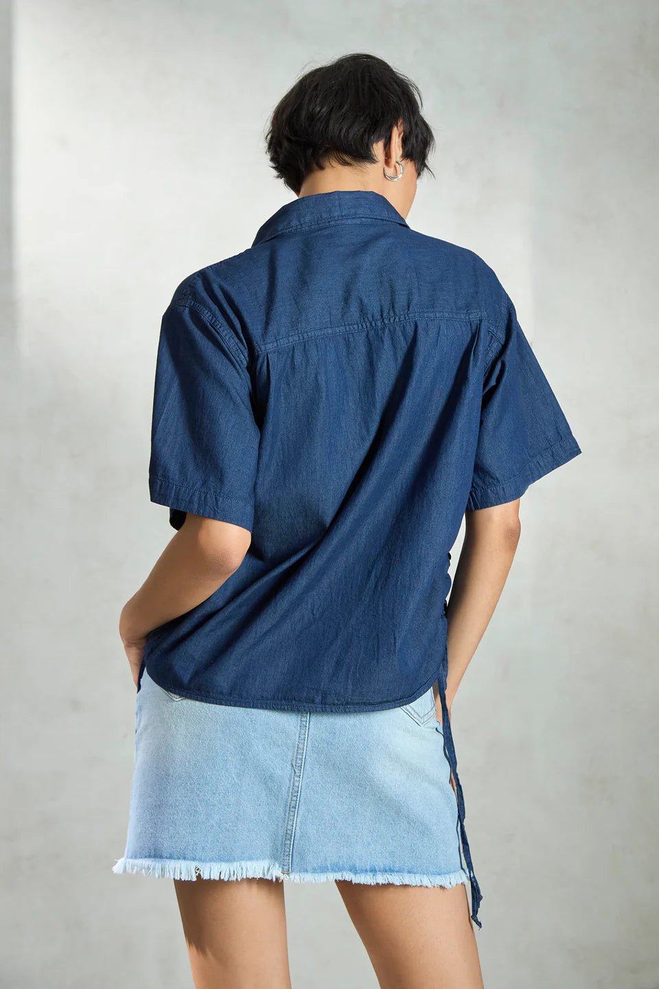 Mid Indigo Cotton Half Sleeve Shirt for Women – Womens Shirt on Brown Living™. SKU: UNBHUSH1001002XL-654. Img 2.