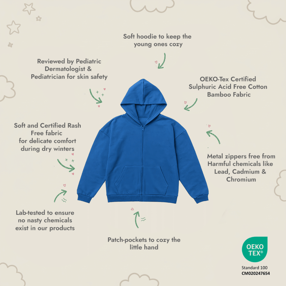 Midnight Blue Hoodie - Cotton Bamboo, Dye-Free & Skin Friendly – Kids Sweaters on Brown Living™. SKU: YBLUEH-2-4Y. Img 2.