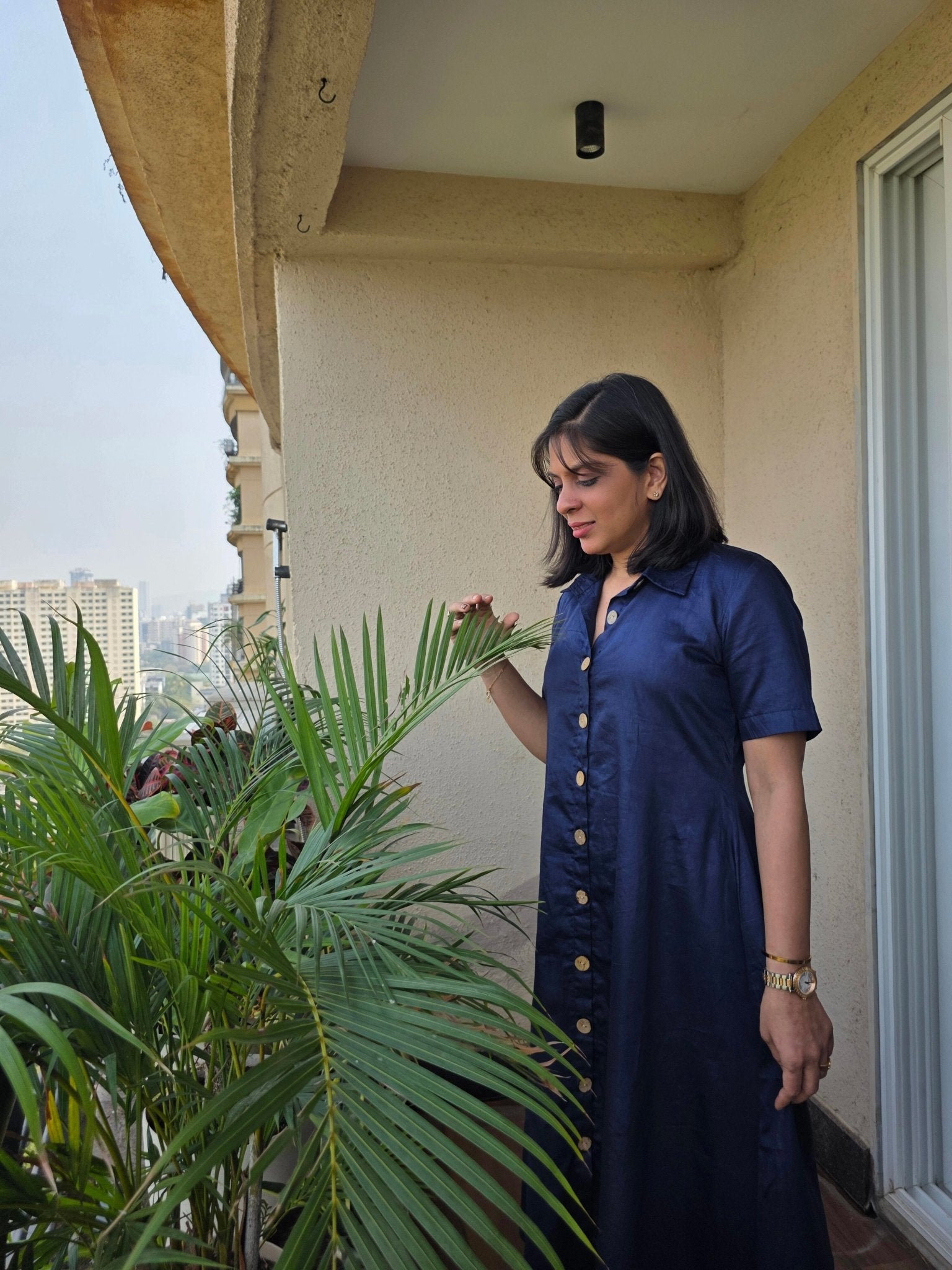 Midnight Blue Shirt Dress | Organic Cotton Everyday Wear – Womens Dress on Brown Living™. SKU: MBDS. Img 2.