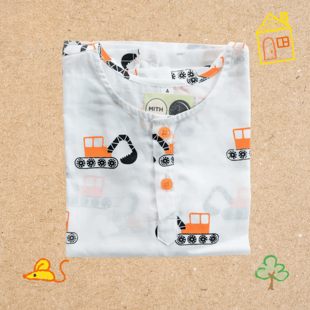 Mighty Bulldozer - Unisex Kids Cotton Nightwear – Kids Pyjamas on Brown Living™. SKU: MITHNW-023-1. Img 5.