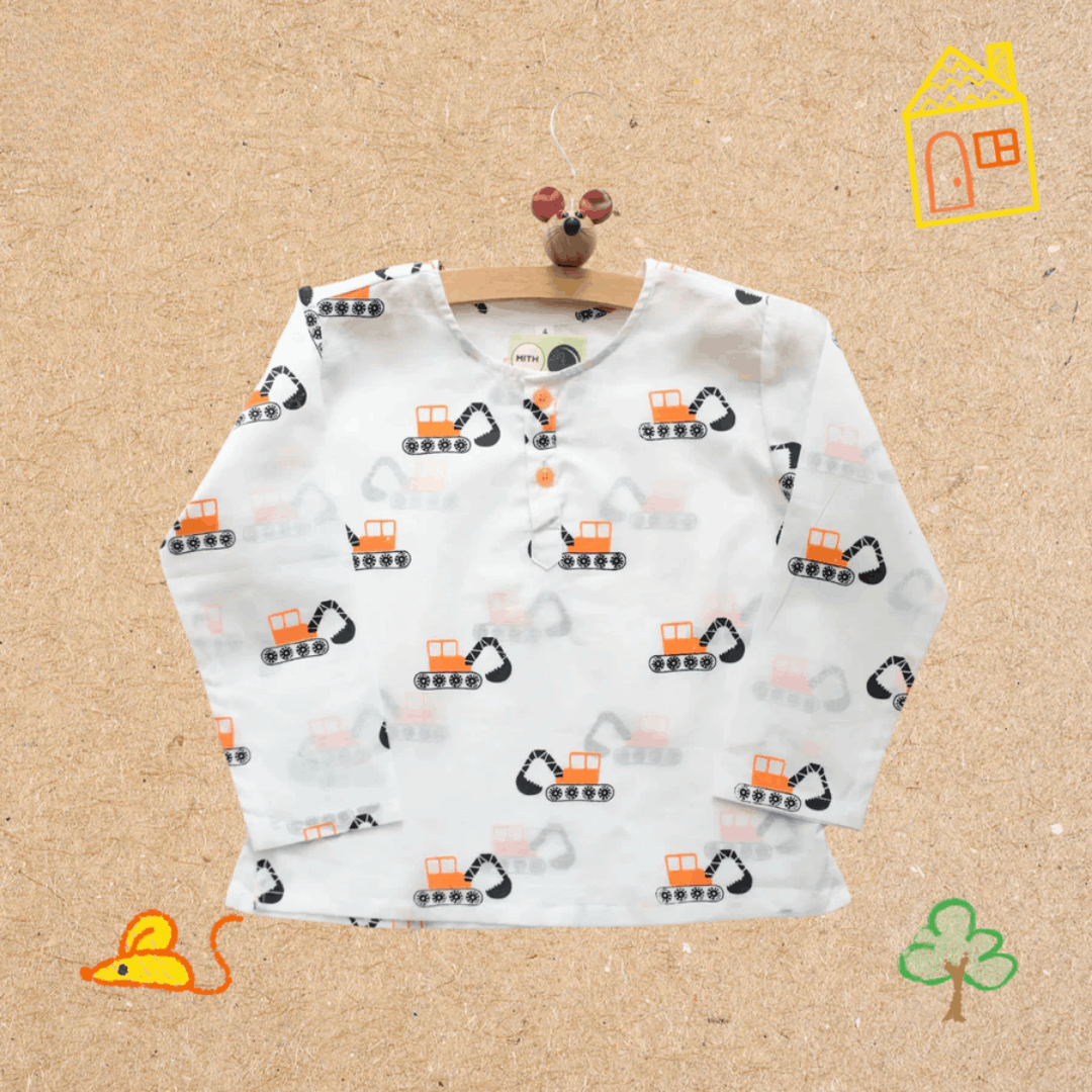 Mighty Bulldozer - Unisex Kids Cotton Nightwear – Kids Pyjamas on Brown Living™. SKU: MITHNW-023-1. Img 4.