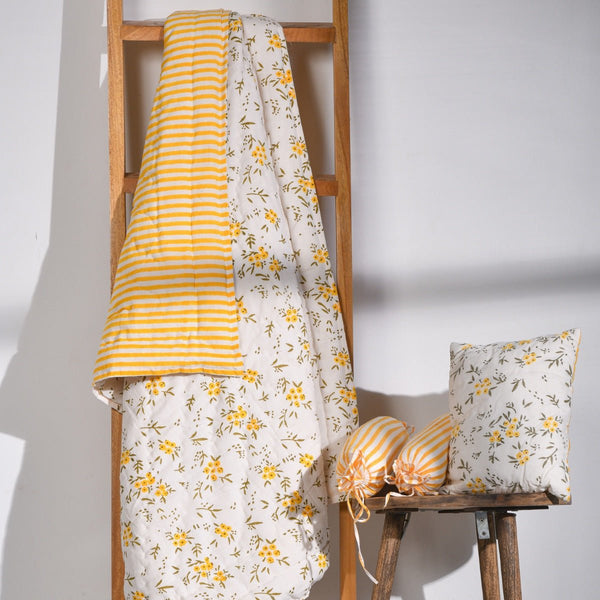 Mini Cot Set with Quilt- Wildflowers Yellow | Verified Sustainable Bedding on Brown Living™