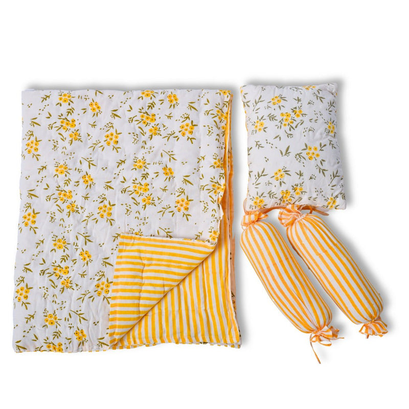 Mini Cot Set with Quilt- Wildflowers Yellow | Verified Sustainable Bedding on Brown Living™