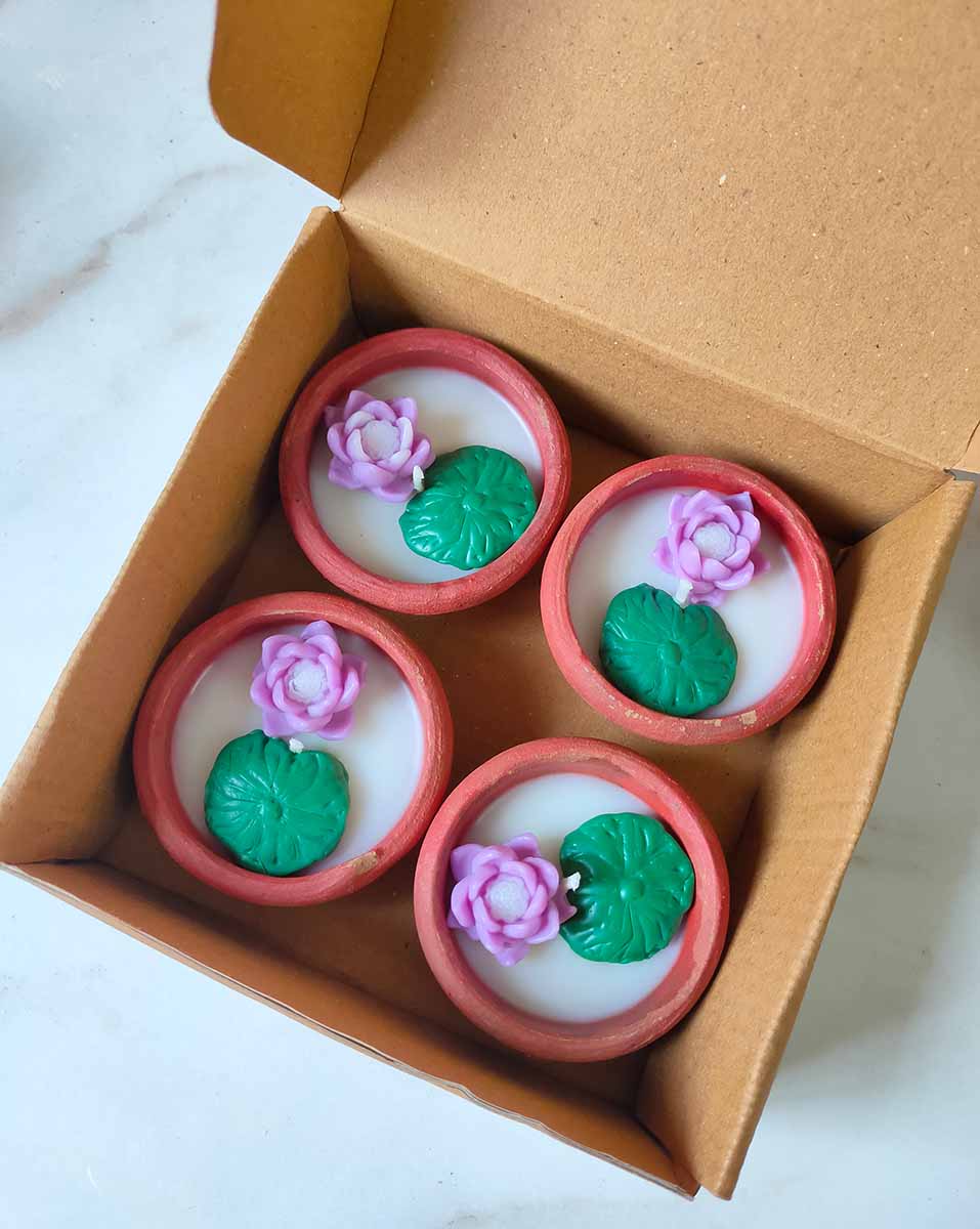 Mini Lotus Pond Soy Wax Candles Set of 4 – Mauve Decorative Candles – Candles & Fragrances on Brown Living™. SKU: MLP001 - MLP003. Img 5.