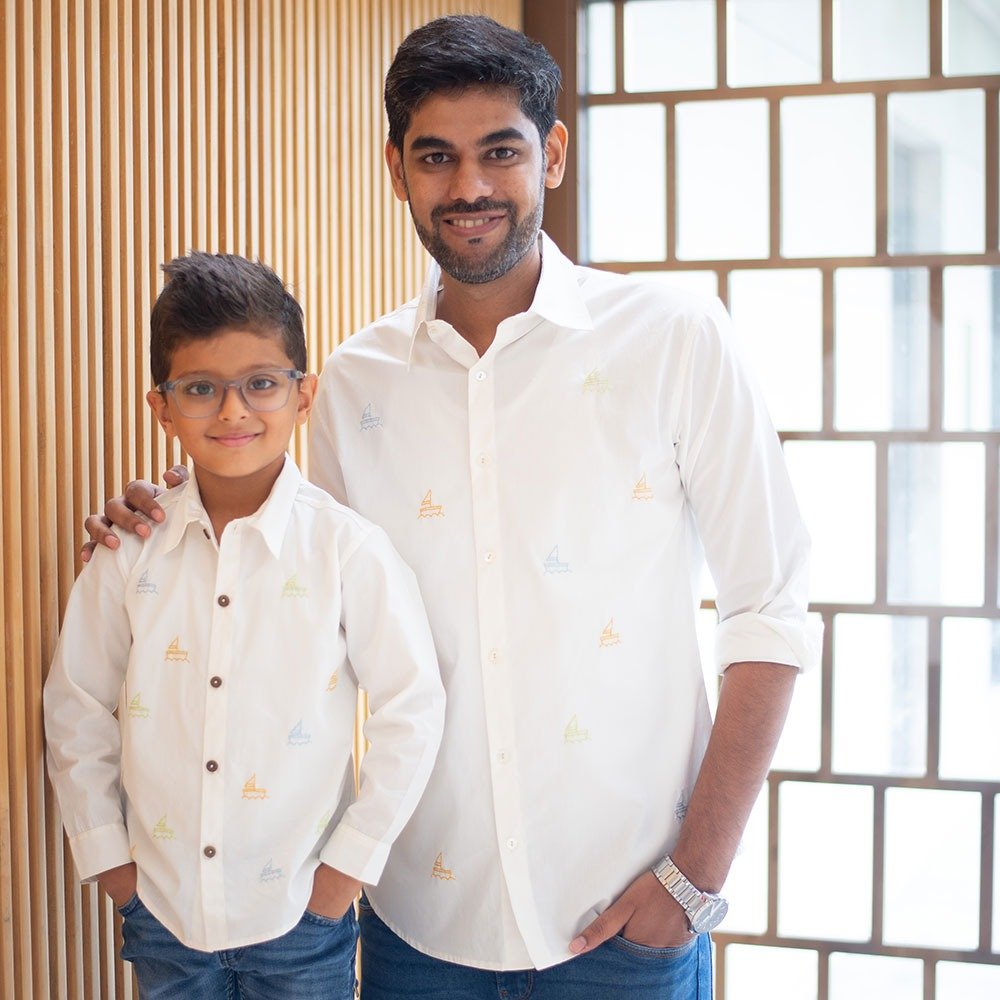Mini Sail Boats Embroidered Organic Cotton Shirt - White – Kids Shirts on Brown Living™. SKU: NANFS001EMB053 - 5Y. Img 5.