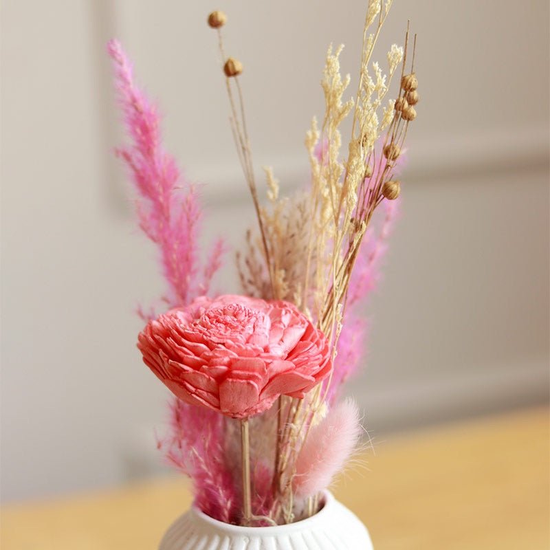Mini Snow White Ceramic Vase with Dried Aroma Bunch – Vases on Brown Living™. SKU: 299. Img 2.