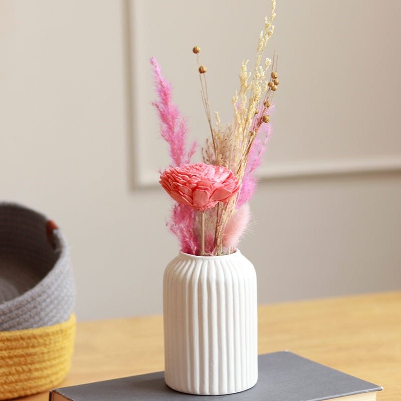 Mini Snow White Ceramic Vase with Dried Aroma Bunch – Vases on Brown Living™. SKU: 299. Img 4.