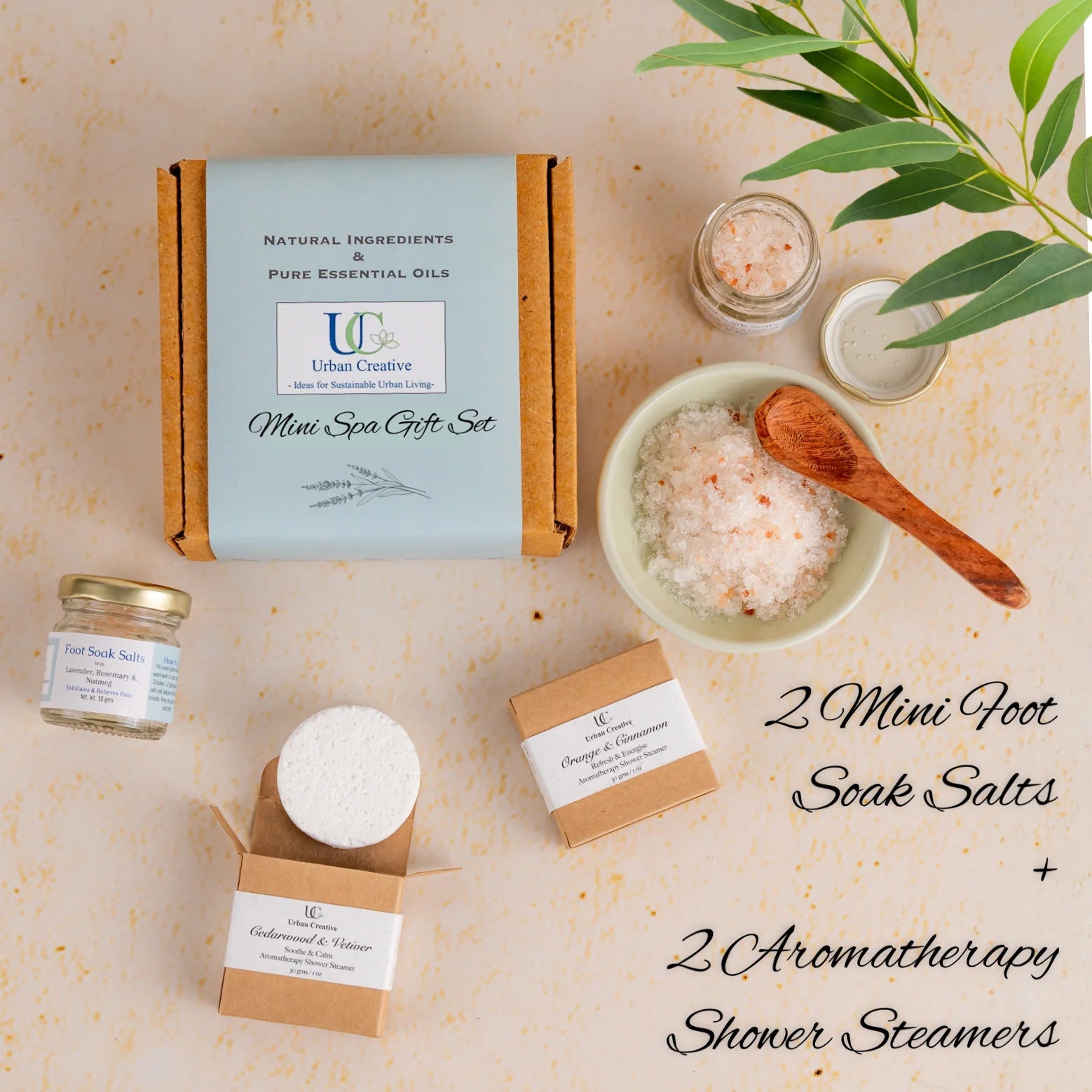 Mini Spa Gift Set Relaxation And Self Care Kit – Bath Salt on Brown Living™. SKU: MSGS-2SS-2FSS. Img 1.