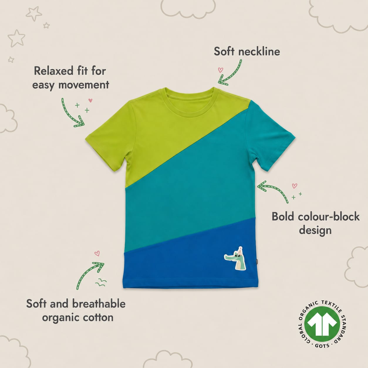 Mint Cooler Unisex Tee-100% Cotton, Free Dyes & Dermatologist Reviewed – Kids T-Shirts on Brown Living™. SKU: KT01A-2-4Y. Img 9.