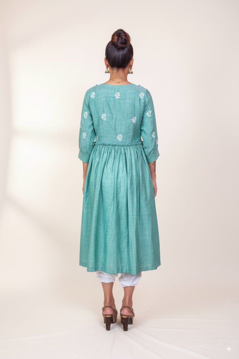 Mint Green Linen Kurta for Women – Everyday Wear – Womens Kurta on Brown Living™. SKU: k14014. Img 3.