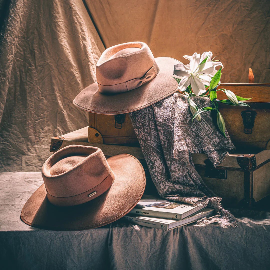 Mirage Fedora Hat | Classic Structured Fedora For Travel & Everyday St – Womens Hat on Brown Living™. SKU: MBNL006007. Img 1.