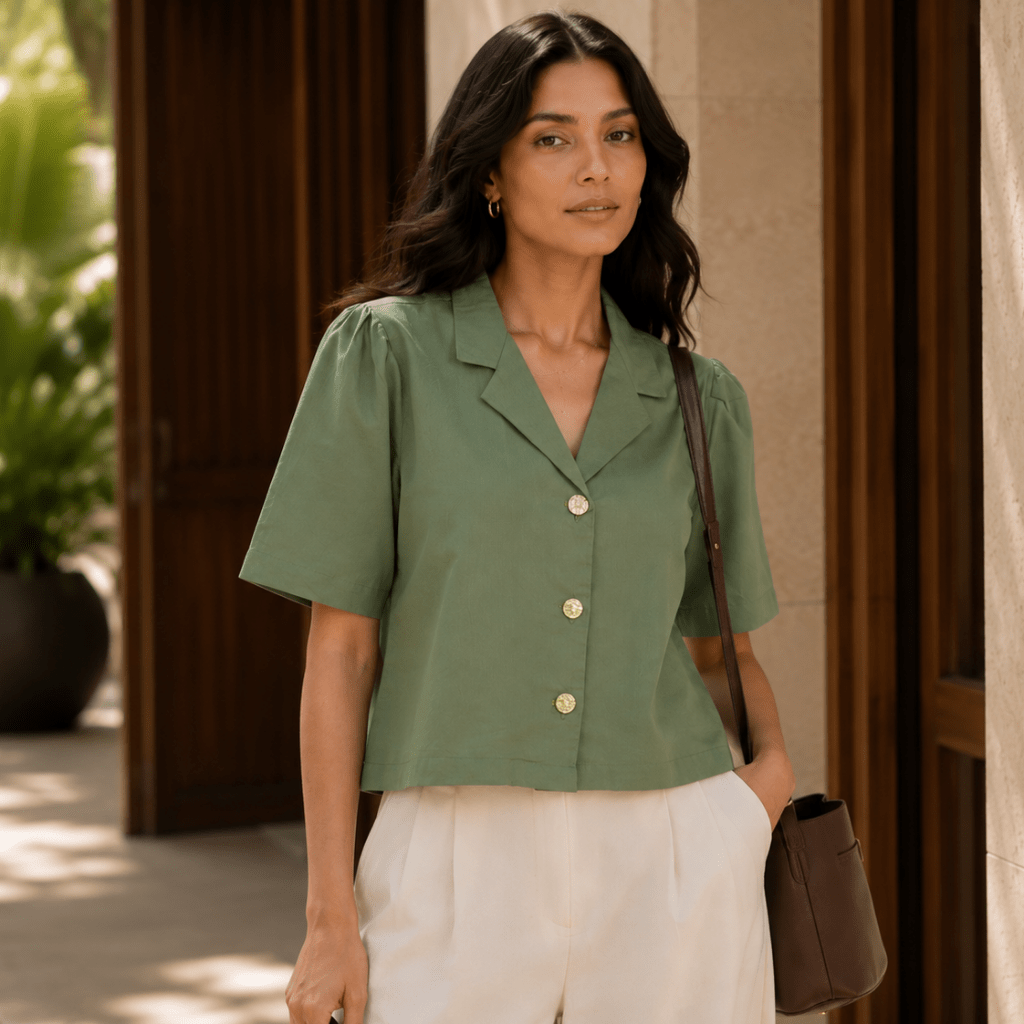 Mistletoe | Hemp Cotton Sustainable Box Shirt | Women – Womens Shirt on Brown Living™. SKU: Mistletoe-XS. Img 6.