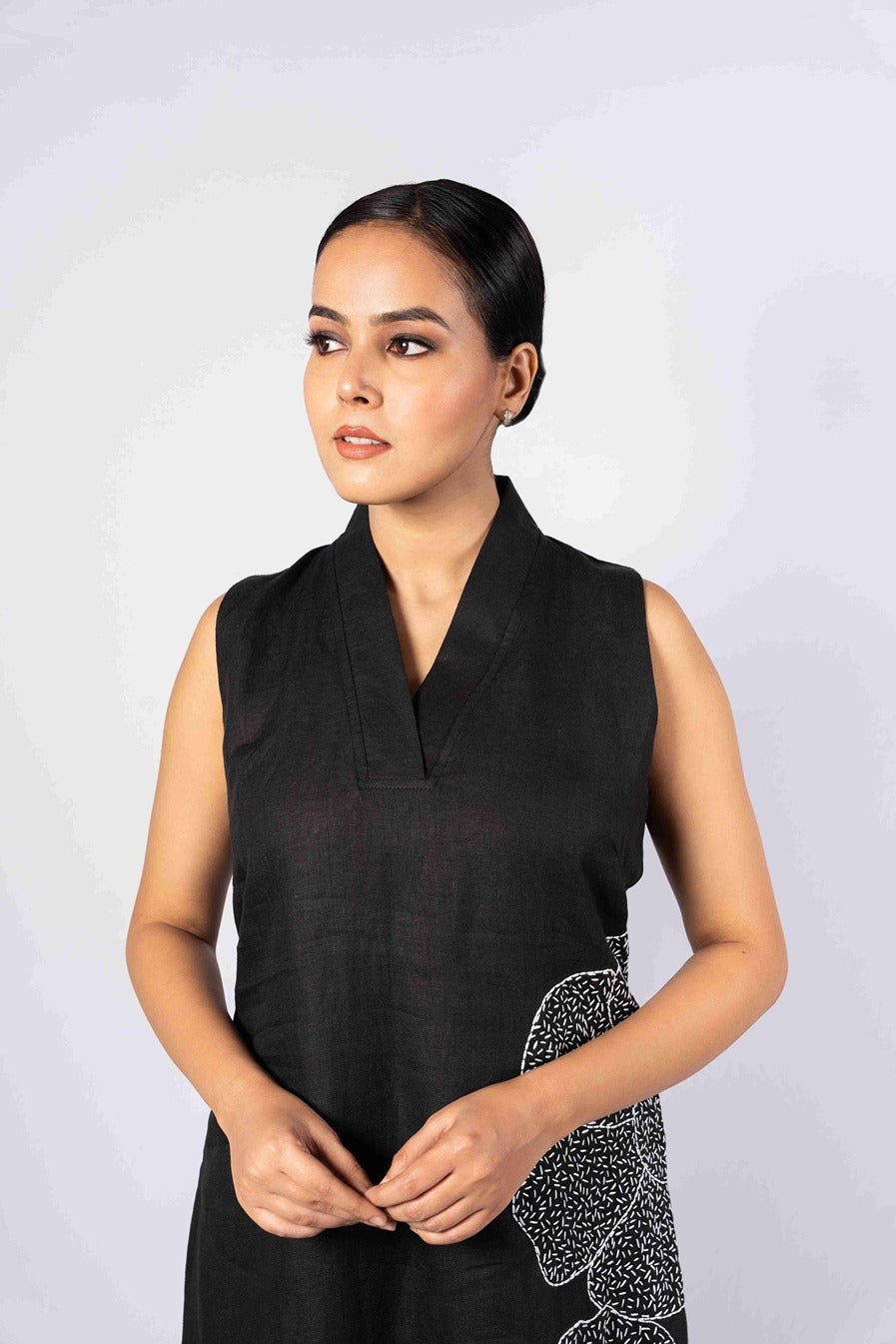 Mitti Dress With Kantha Work For Women – Womens Dress on Brown Living™. SKU: HD1018BlackM. Img 10.