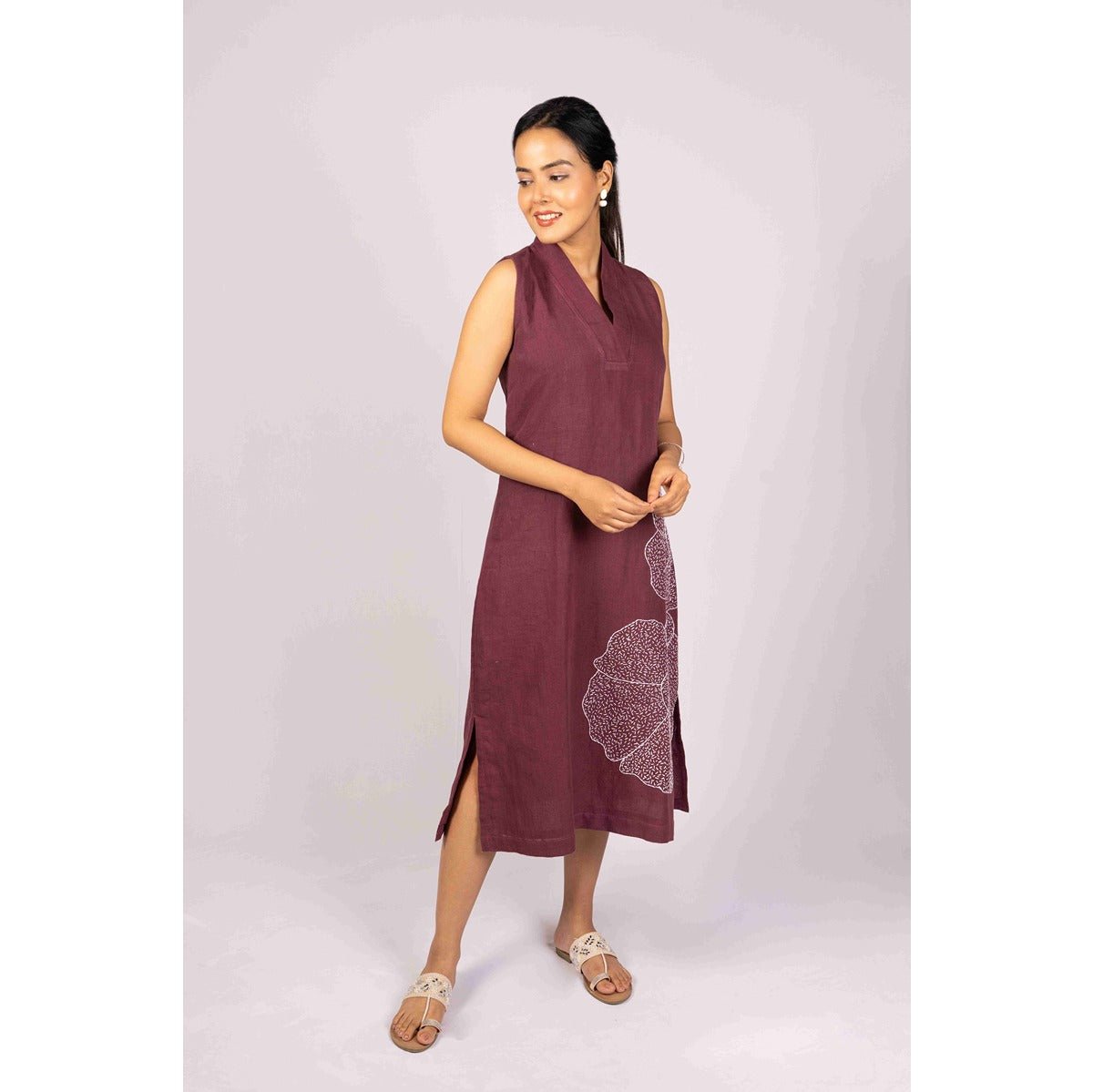Mitti Dress With Kantha Work For Women – Womens Dress on Brown Living™. SKU: HD1018BlackXS. Img 4.
