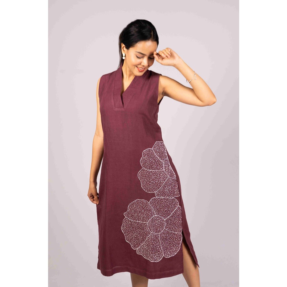 Mitti Dress With Kantha Work For Women – Womens Dress on Brown Living™. SKU: HD1018BlackXS. Img 7.
