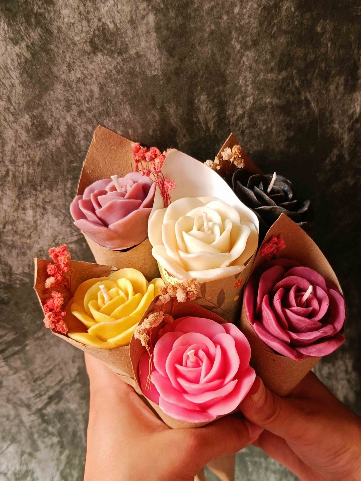 Mix Rose Soywax Candle Flower Bouquet - Set of 4 (Sweet Patchouli) | Verified Sustainable by Brown Living™