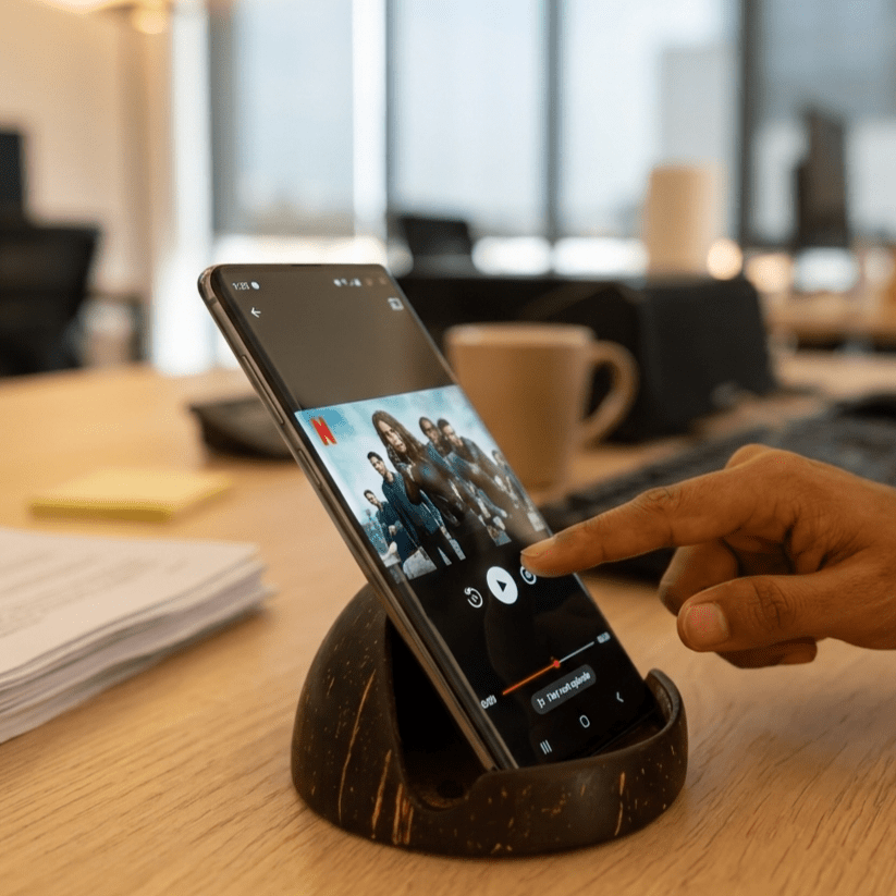 Mobile Holder | Made with Coconut Shell – Desk Accessories on Brown Living™. SKU: KOT-HU-003. Img 1.