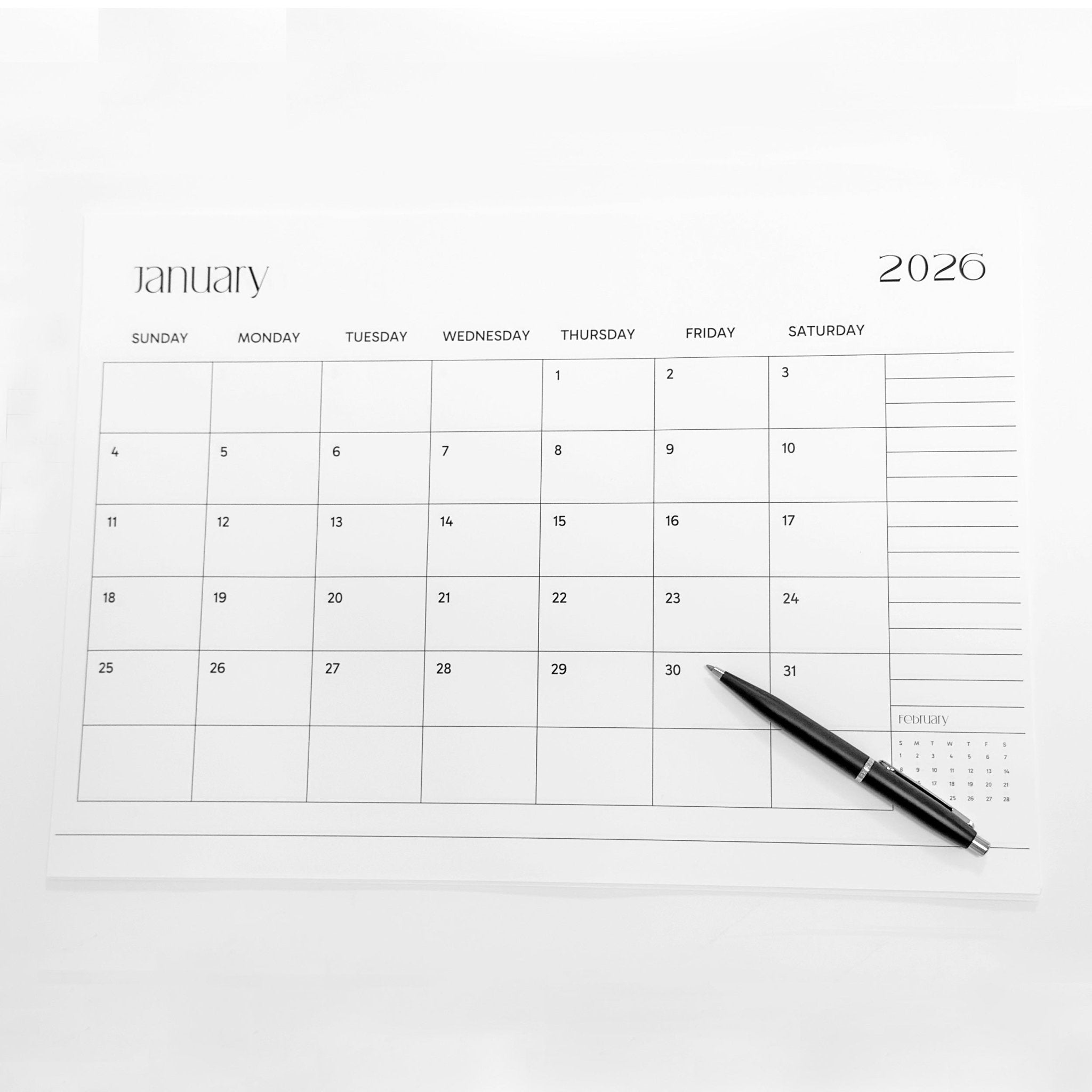 Monthly Desk Mat Calendar 2026 – Planner Refill (Jan–Dec) – Desk Accessories on Brown Living™. SKU: 06-CA06-FlayLay. Img 3.