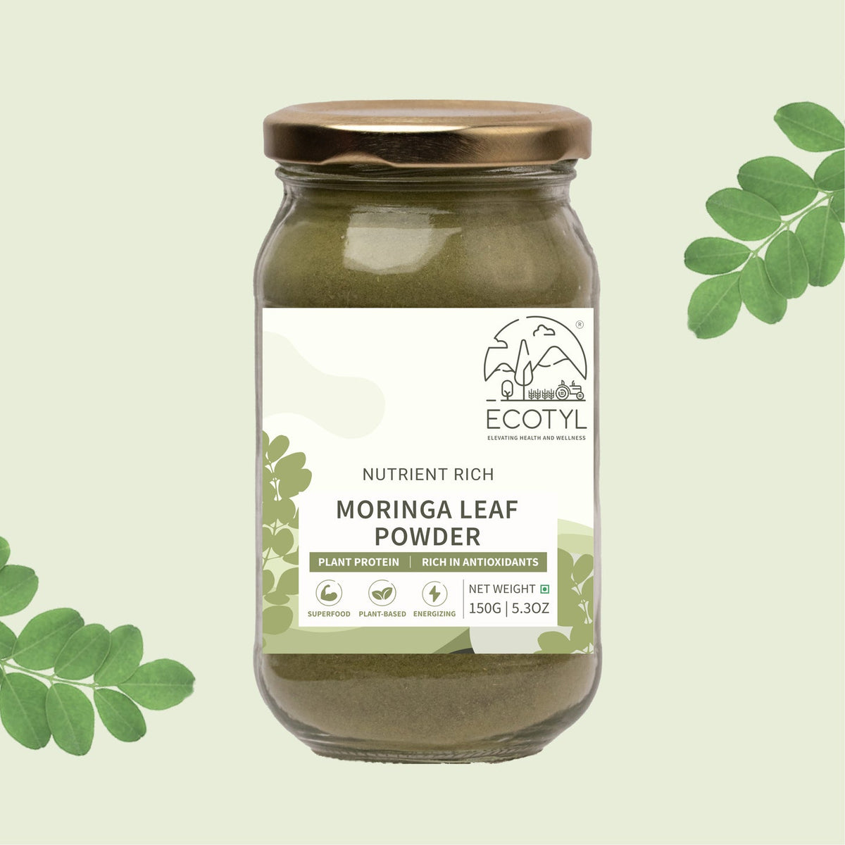 Moringa Leaf Powder | Natural Green Powder | 150 g – Powder Drink Mixes on Brown Living™. SKU: ESFMP0UG180. Img 1.