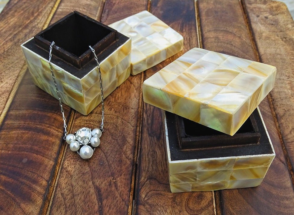 Mother of Pearl Ring Box (Set of 2) – Home Decor by The Mohraj available on Brown Living™. . SKU: MJ00018BX. Img 1.
