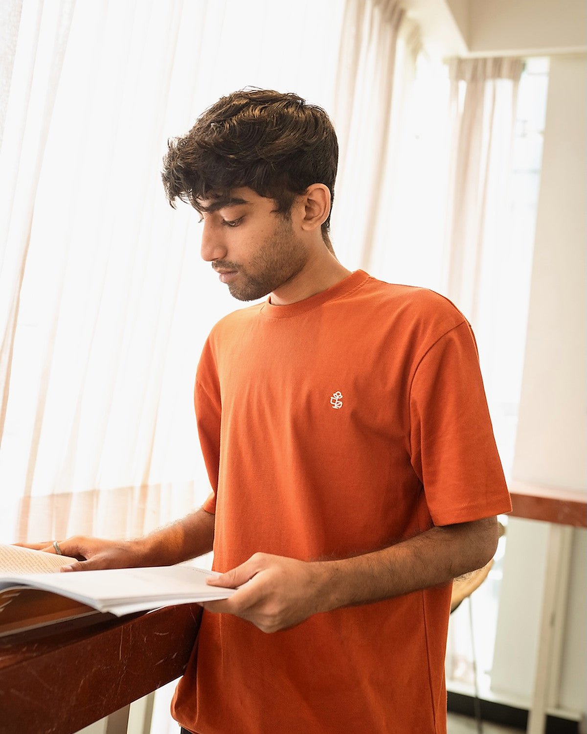 Motif Organic Cotton T-Shirt Rust | GOTS Certified | Sustainable Tee – Mens T-Shirt on Brown Living™. SKU: PB2512-TSH-MTR-3X. Img 13.