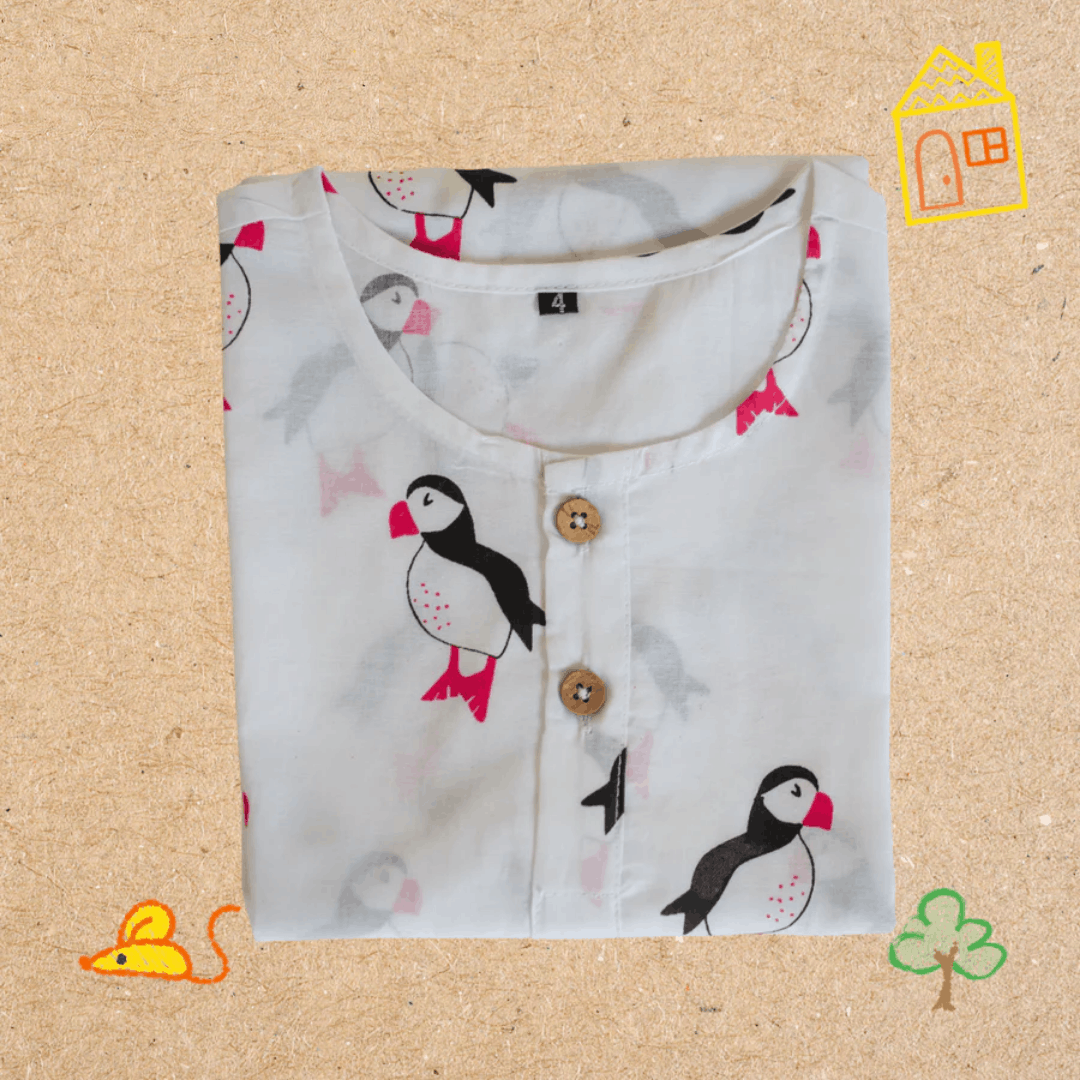 Mr. Puffin - Unisex Kids Cotton Nightwear – Kids Pyjamas on Brown Living™. SKU: MITHNW-035-1. Img 7.
