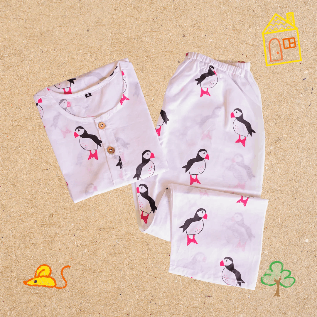 Mr. Puffin - Unisex Kids Cotton Nightwear – Kids Pyjamas on Brown Living™. SKU: MITHNW-035-1. Img 5.