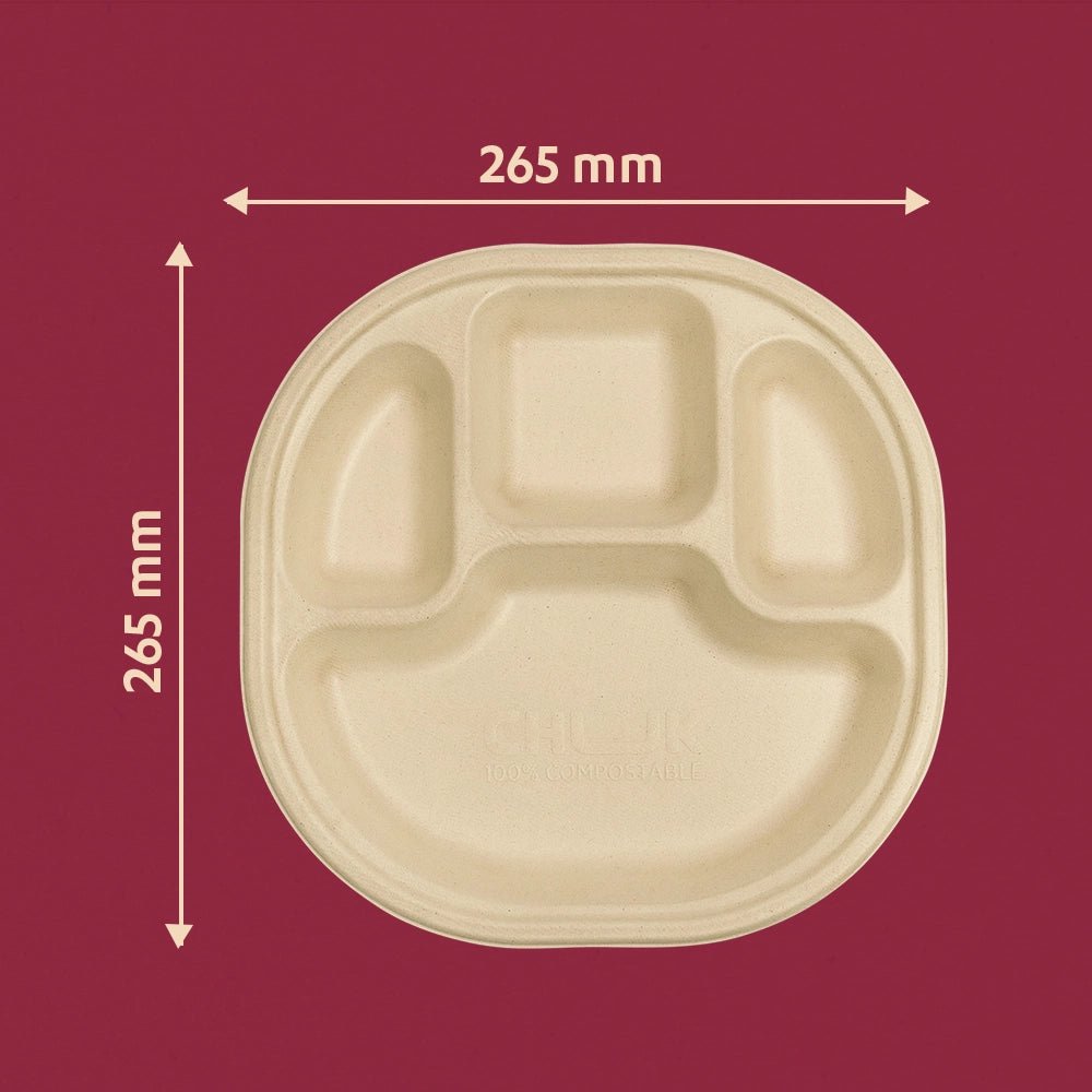 Multi - Compartment Disposable Chausar Meal Tray | Pack of 25 – Trays & Platters on Brown Living™. SKU: CLEC-15. Img 4.