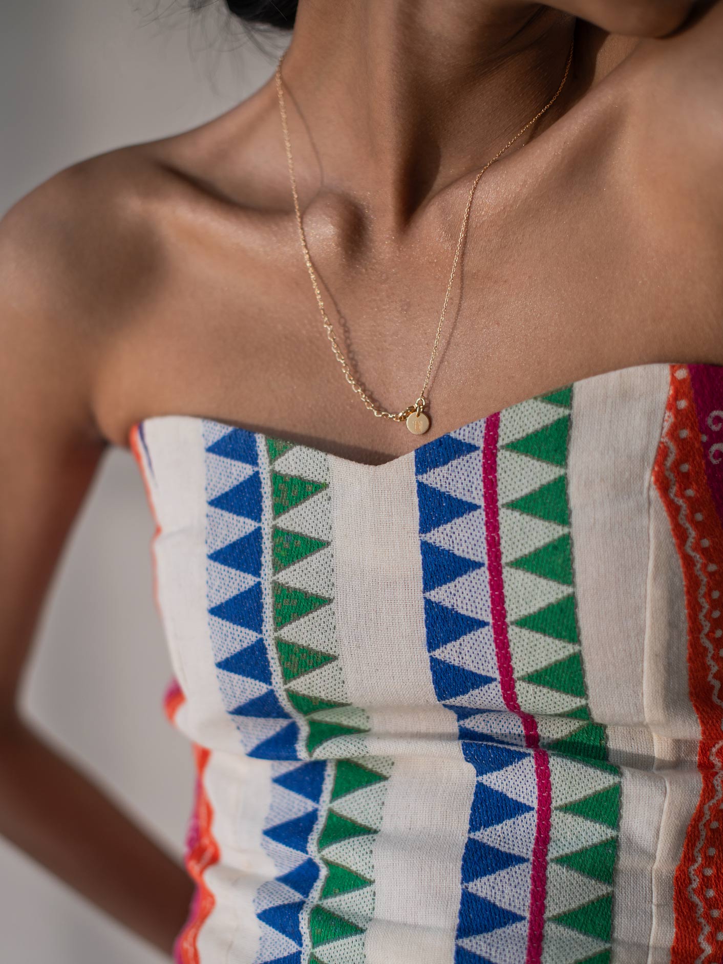 Multicolor Cotton Jacquard Tube Top for Women – Womens Top on Brown Living™. SKU: DCSS25T01S. Img 1.