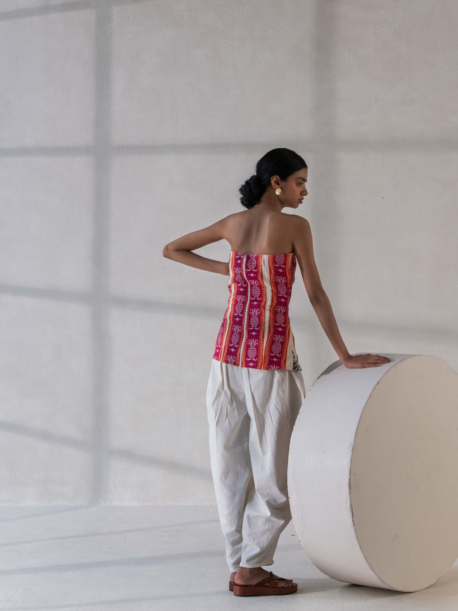 Multicolor Cotton Jacquard Tube Top for Women – Womens Top on Brown Living™. SKU: DCSS25T01S. Img 5.