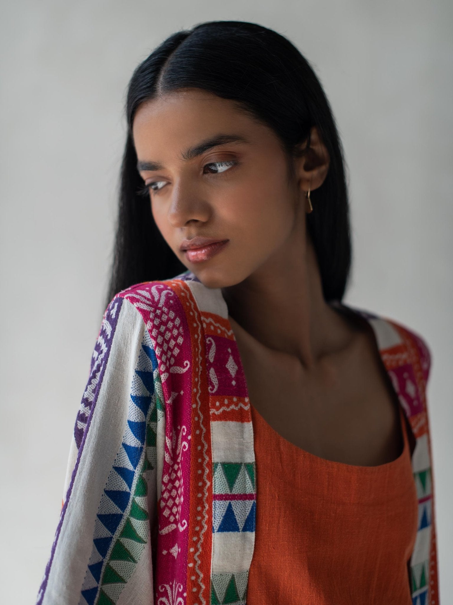 Multicolor Front Open Straight Cotton Jacquard Jacket for Women – Womens Jacket on Brown Living™. SKU: DCSS25L04S. Img 1.