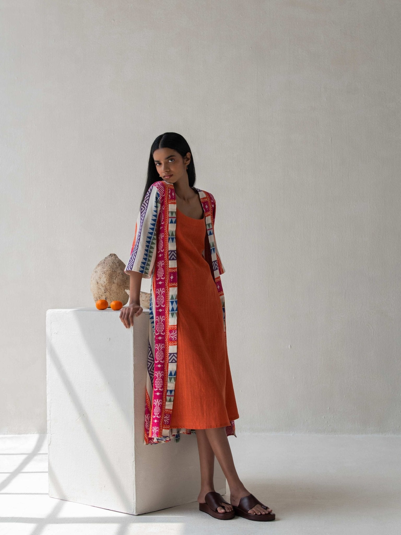 Multicolor Front Open Straight Cotton Jacquard Jacket for Women – Womens Jacket on Brown Living™. SKU: DCSS25L04S. Img 6.