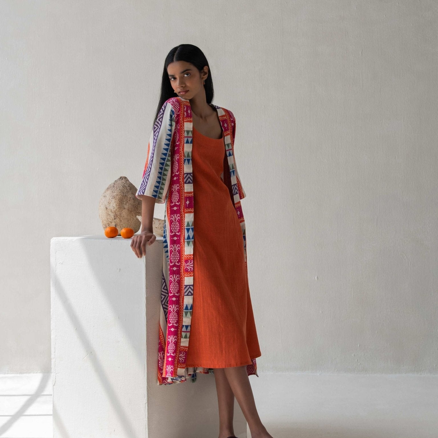 Multicolor Front Open Straight Cotton Jacquard Jacket for Women – Womens Jacket on Brown Living™. SKU: DCSS25L04S. Img 6.