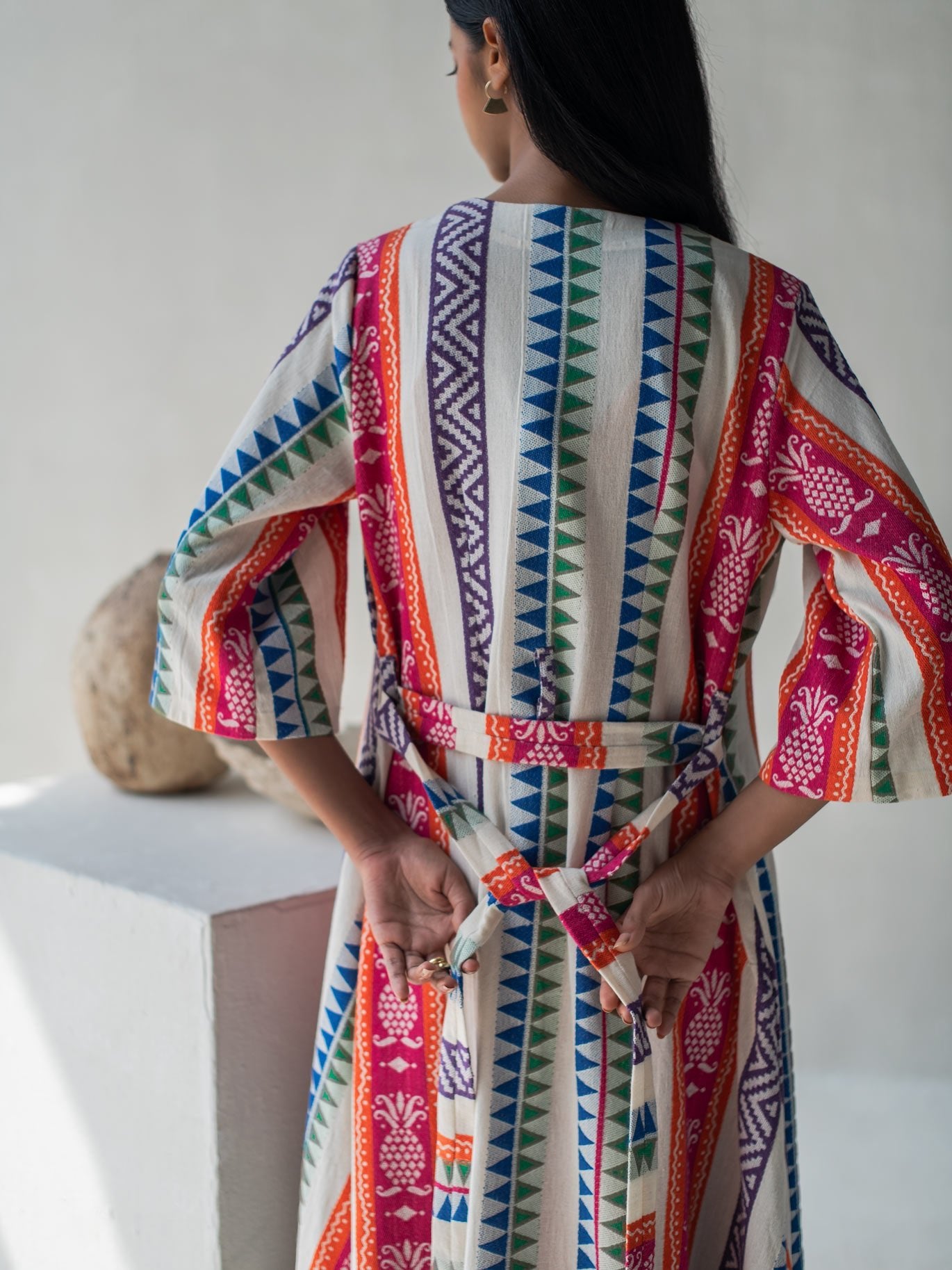 Multicolor Front Open Straight Cotton Jacquard Jacket for Women – Womens Jacket on Brown Living™. SKU: DCSS25L04S. Img 4.