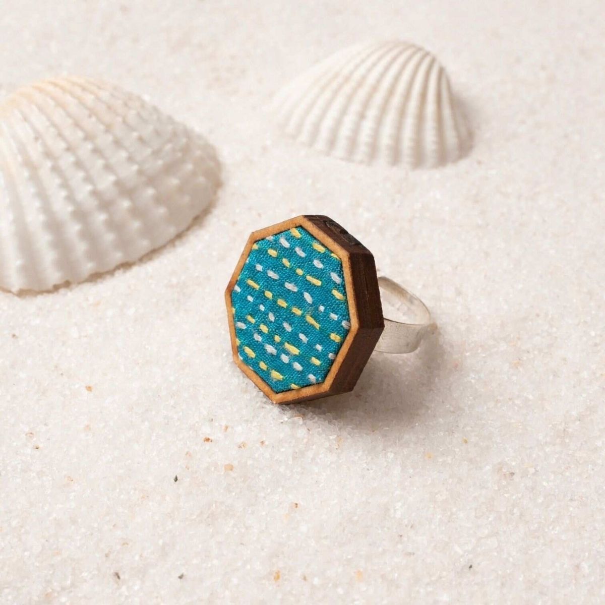 Multicolour Kantha Repurposed Silk Fabric & Wood Jewellery Set – Womens Earrings on Brown Living™. SKU: JCC047. Img 5.