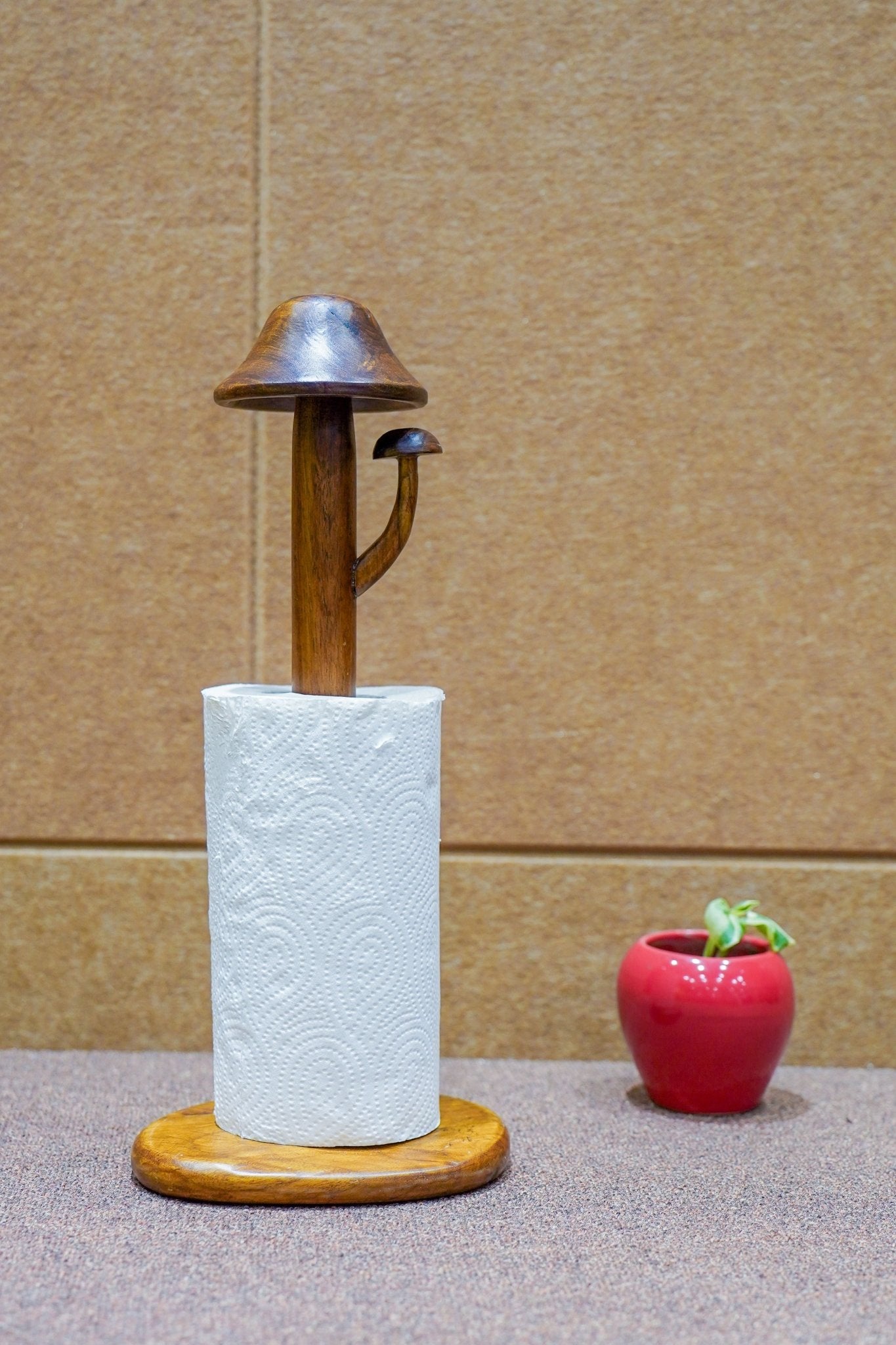Mushroom Tissue Roll Holder | Wooden Tissue Paper Stand – Home Décor on Brown Living™. SKU: MTR. Img 1.