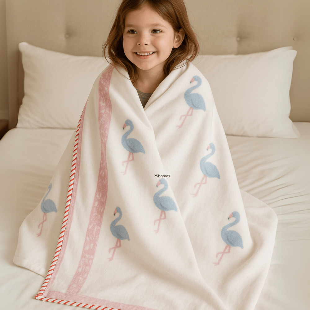 Muslin Dohar Blanket – 3D Handblock – Flamingo Print – 40x60 inches – Bedding on Brown Living™. SKU: DO3DFLAMING4060. Img 8.