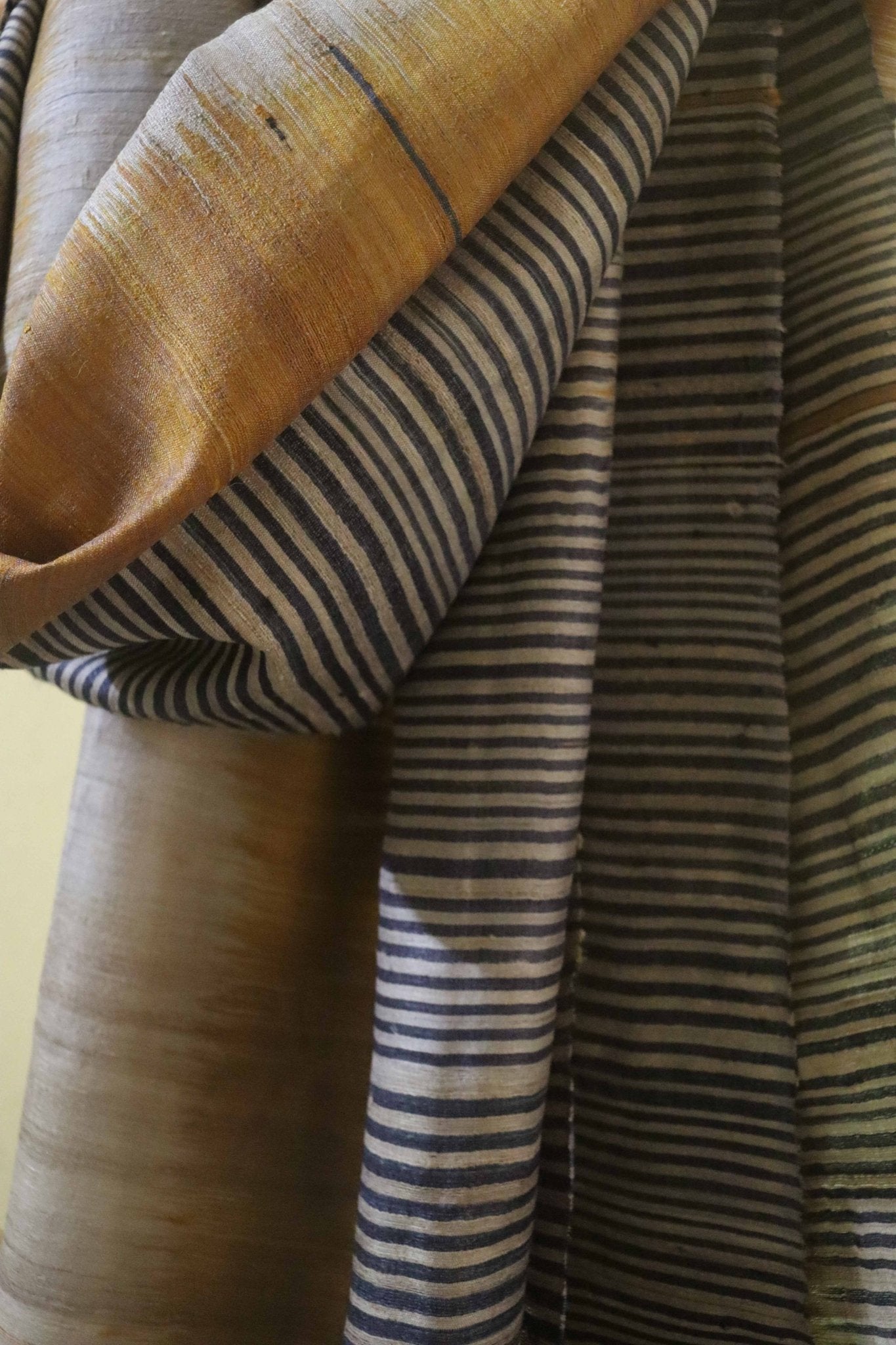 Mustard Handcrafted Tassar Silk Stole | Elegant Fashion Accessory – Womens Scarf on Brown Living™. SKU: WS25ST05. Img 2.