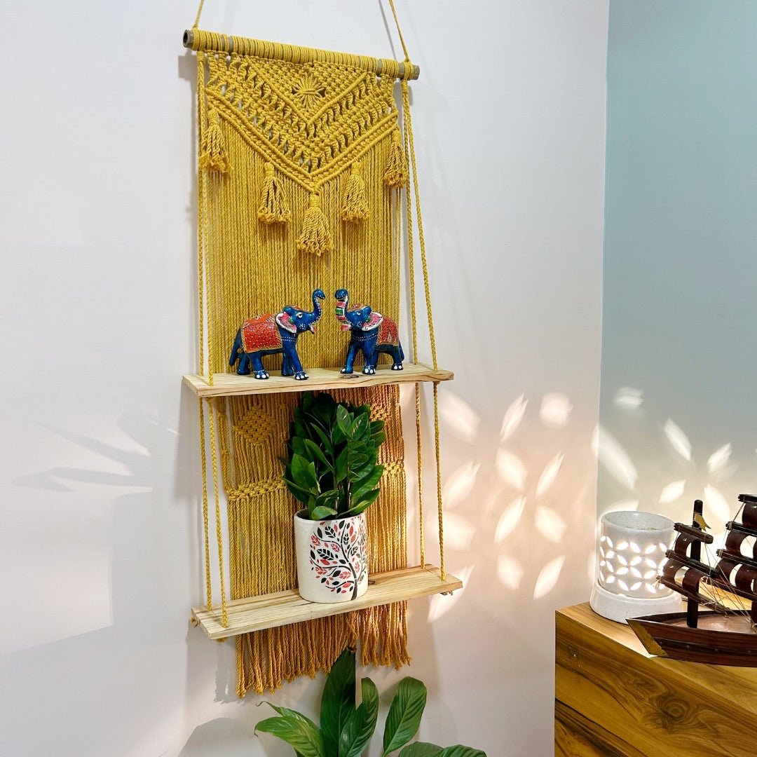 Mustard Yellow Macrame Wall Organiser – Wall Decor on Brown Living™. SKU: SAR137. Img 3.