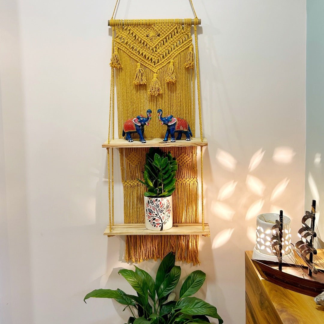 Mustard Yellow Macrame Wall Organiser – Wall Decor on Brown Living™. SKU: SAR137. Img 1.