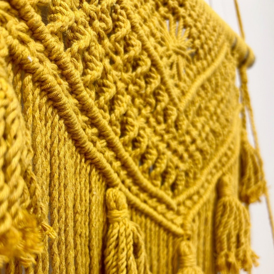 Mustard Yellow Macrame Wall Organiser – Wall Decor on Brown Living™. SKU: SAR137. Img 2.