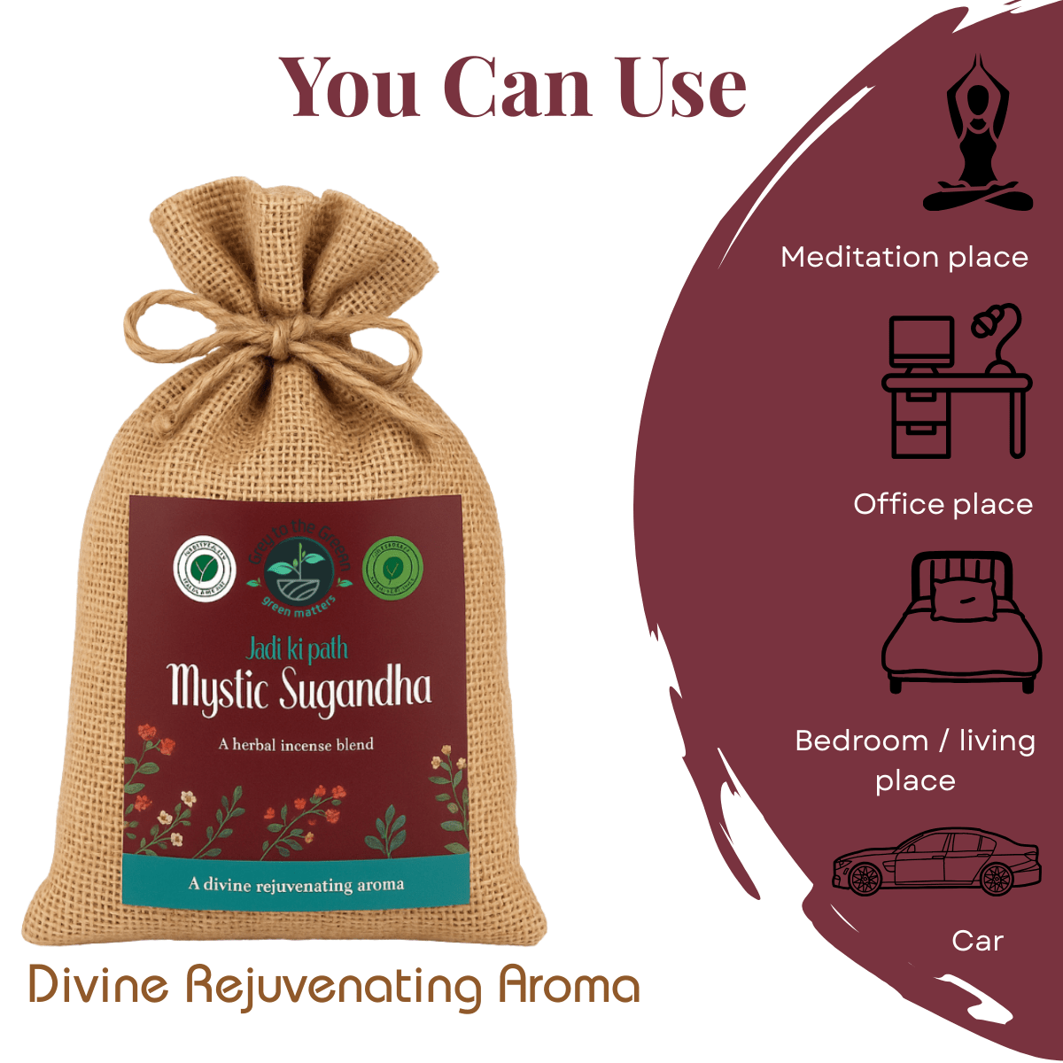 Mystic Sugandha Aroma Pouch | Divine Mystic Fragrance | Natural Aroma – Fragrance Diffusers on Brown Living™. SKU: B001-MysticSugandha. Img 3.