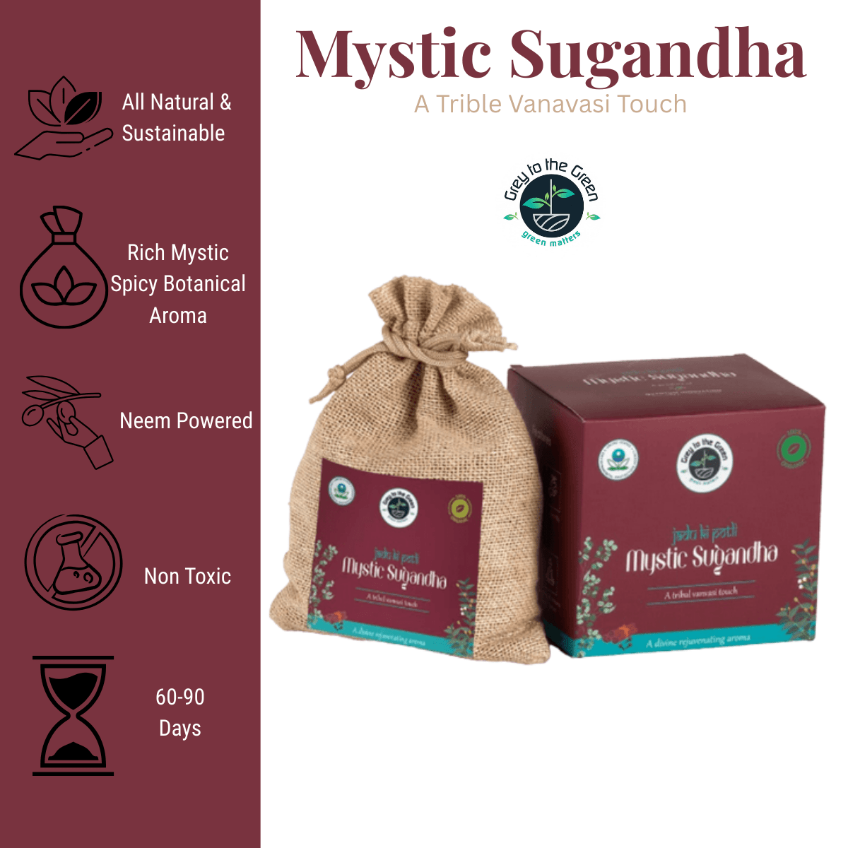 Mystic Sugandha Aroma Pouch | Divine Mystic Fragrance | Natural Aroma – Fragrance Diffusers on Brown Living™. SKU: B001-MysticSugandha. Img 2.
