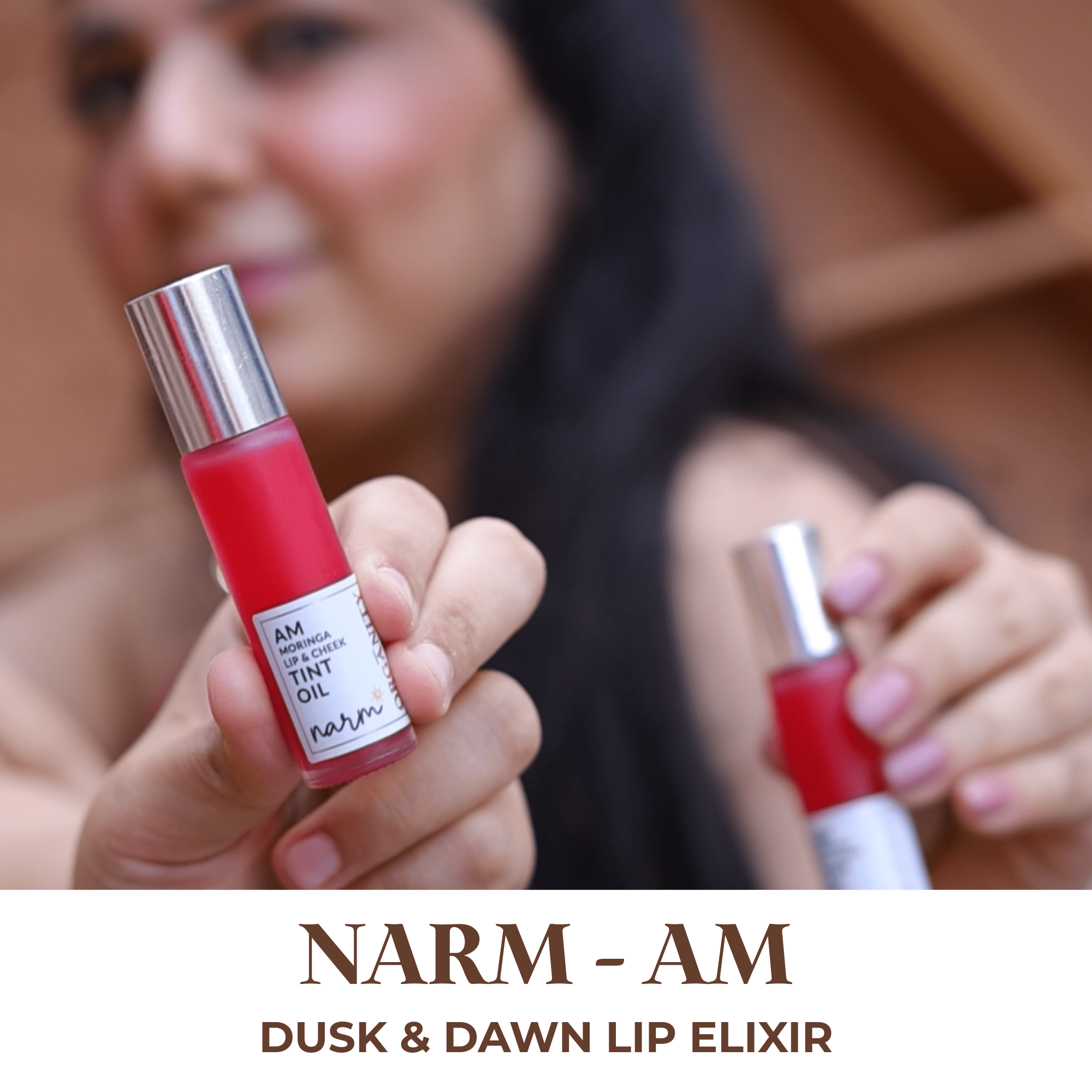 Narm Dusk & Dawn Lip Elixir – AM Tint & PM Lip Therapy Duo – Lip Combo Pack on Brown Living™. SKU: ORG-NARM-LIPDUO01. Img 7.