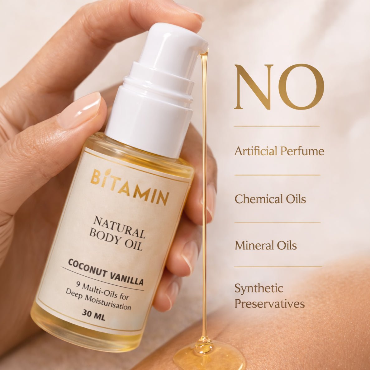 Natural Body Oil Coconut Vanilla 30ml Nourishing Skin Oil – Body Oil on Brown Living™. SKU: bodyoil30ml. Img 3.