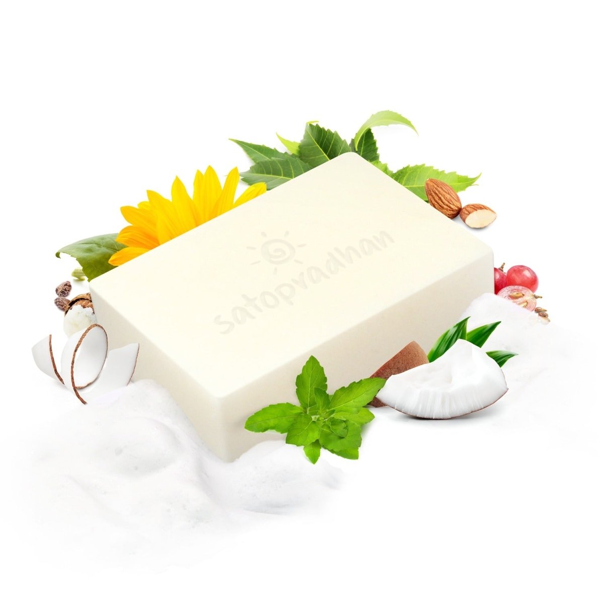 Natural Clarifying Neem - Tulsi Soap - 80g – Body Soap on Brown Living™. SKU: 3BC_NTS - 1H. Img 1.