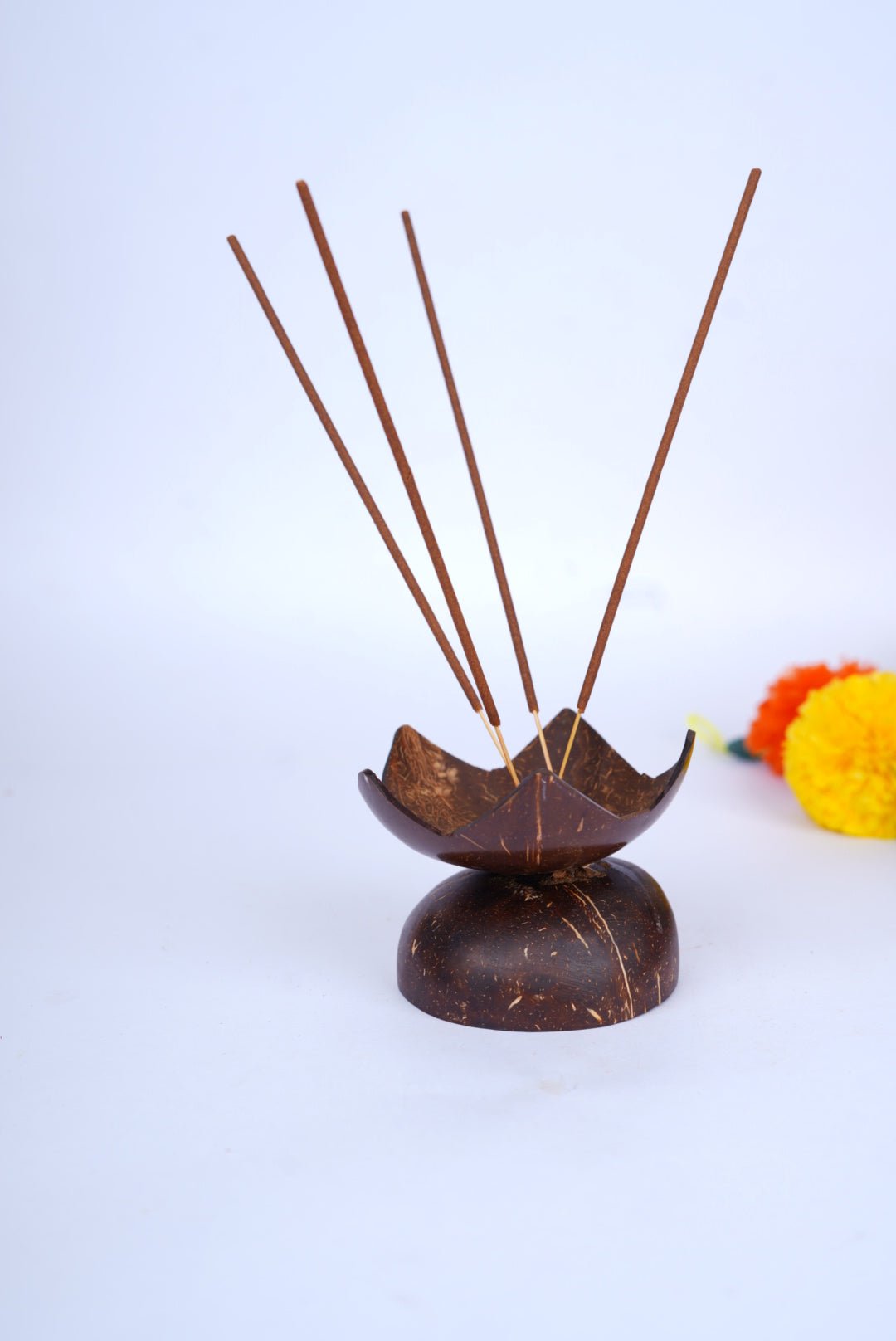 Natural Coconut Shell Agarbathi Holder – Eco - Friendly Incense Stand – Pooja Needs on Brown Living™. SKU: KOTT011. Img 2.