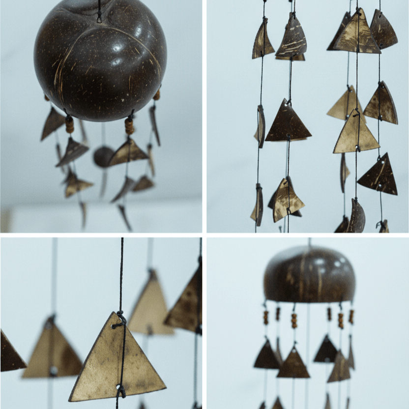 Natural Coconut Shell Hanging Wind Chimes | Handcrafted Decor – Windchimes & Dreamcatchers on Brown Living™. SKU: KOTT008. Img 3.