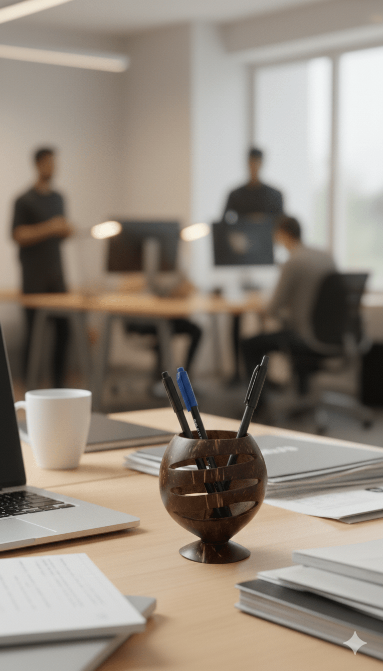 Natural Coconut Shell Pen Stand | Pen Holder – Desk Organizers on Brown Living™. SKU: KOT-HU-004. Img 4.