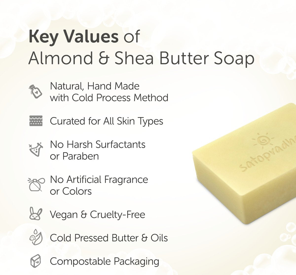 Natural Cold - Processed Almond & Shea Soap - 100g – Body Soap on Brown Living™. SKU: 3BC_ASS - 1H. Img 2.